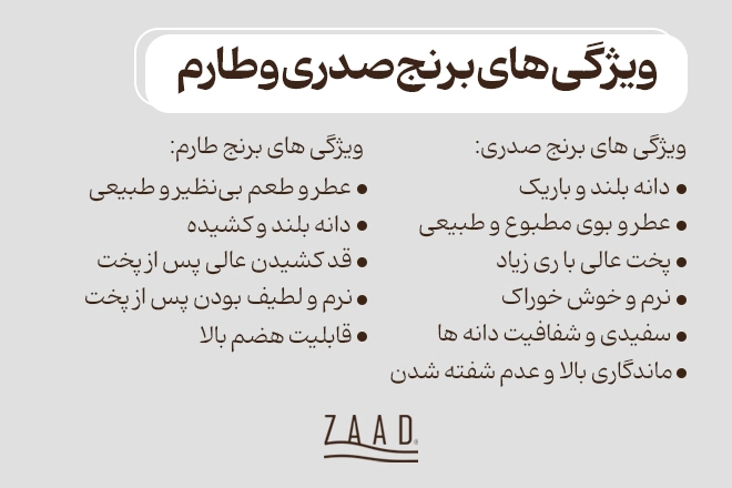 ویژگی های برنج صدری و طارم